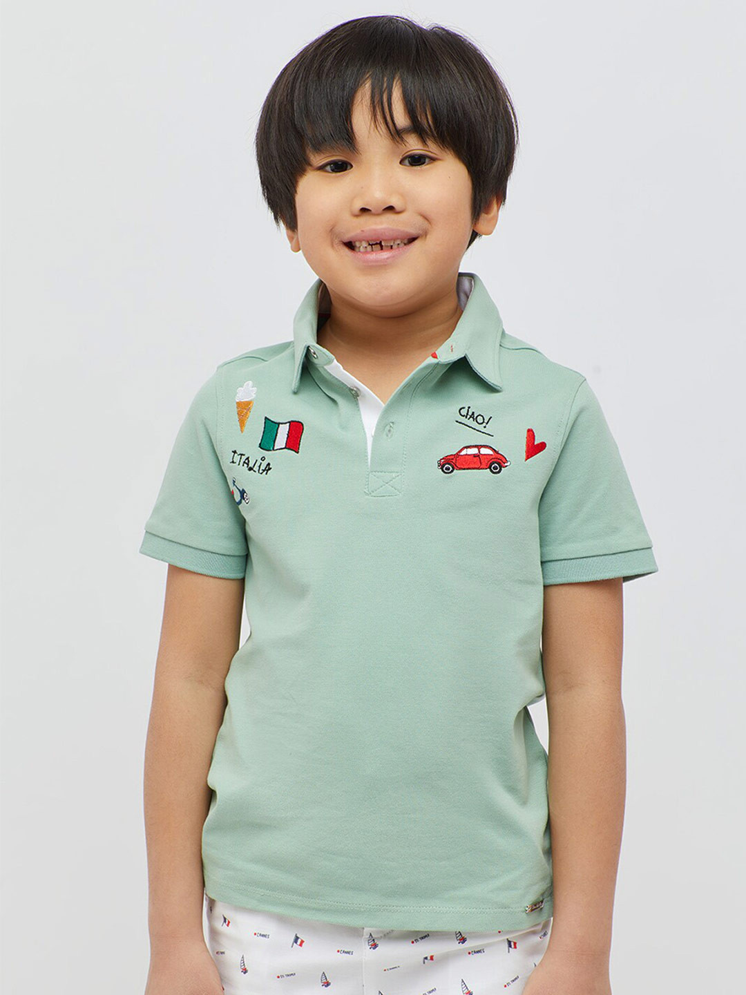 

One Friday Boys Graphic Printed Polo Collar T-shirt, Green