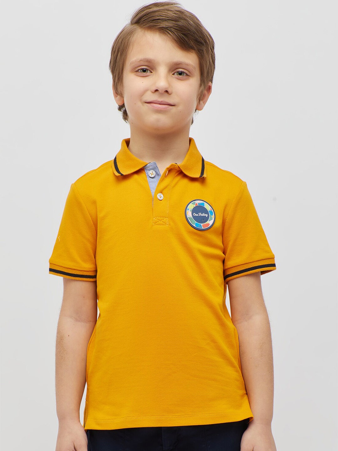 

One Friday Boys Polo Collar Applique T-shirt, Yellow