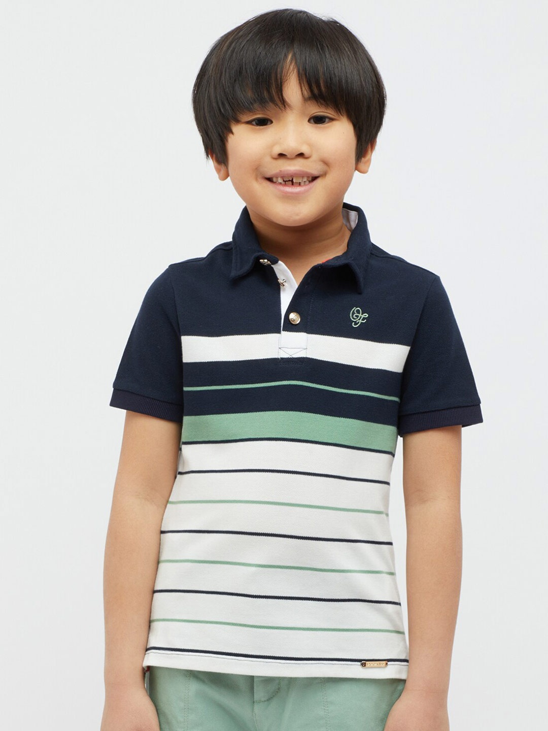 

One Friday Boys Striped Polo Collar T-shirt, Navy blue