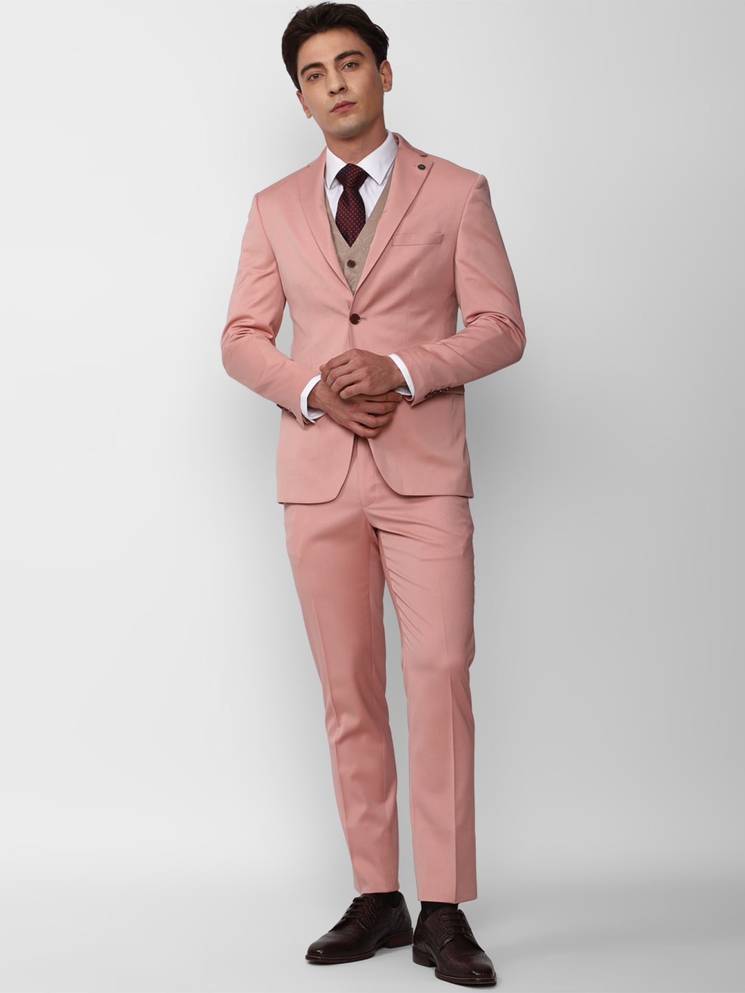 

Peter England Elite Single-Breasted Slim-Fit 3-Piece Formal Suit, Pink