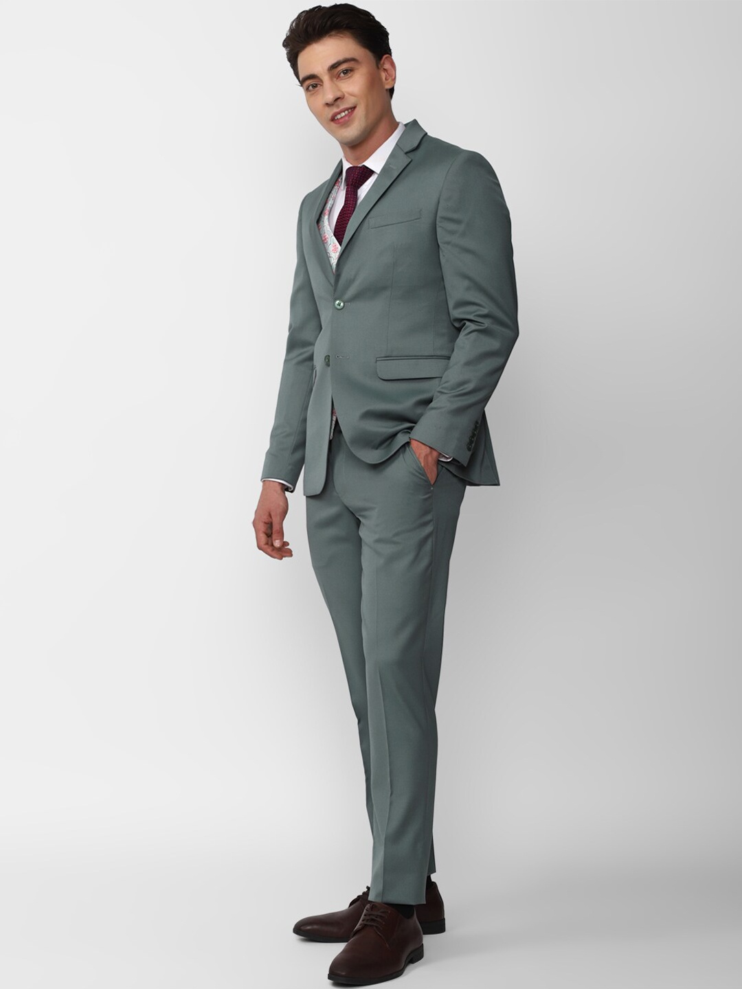 

Peter England Elite Single-Breasted Slim-Fit 3-Piece Formal Suit, Grey