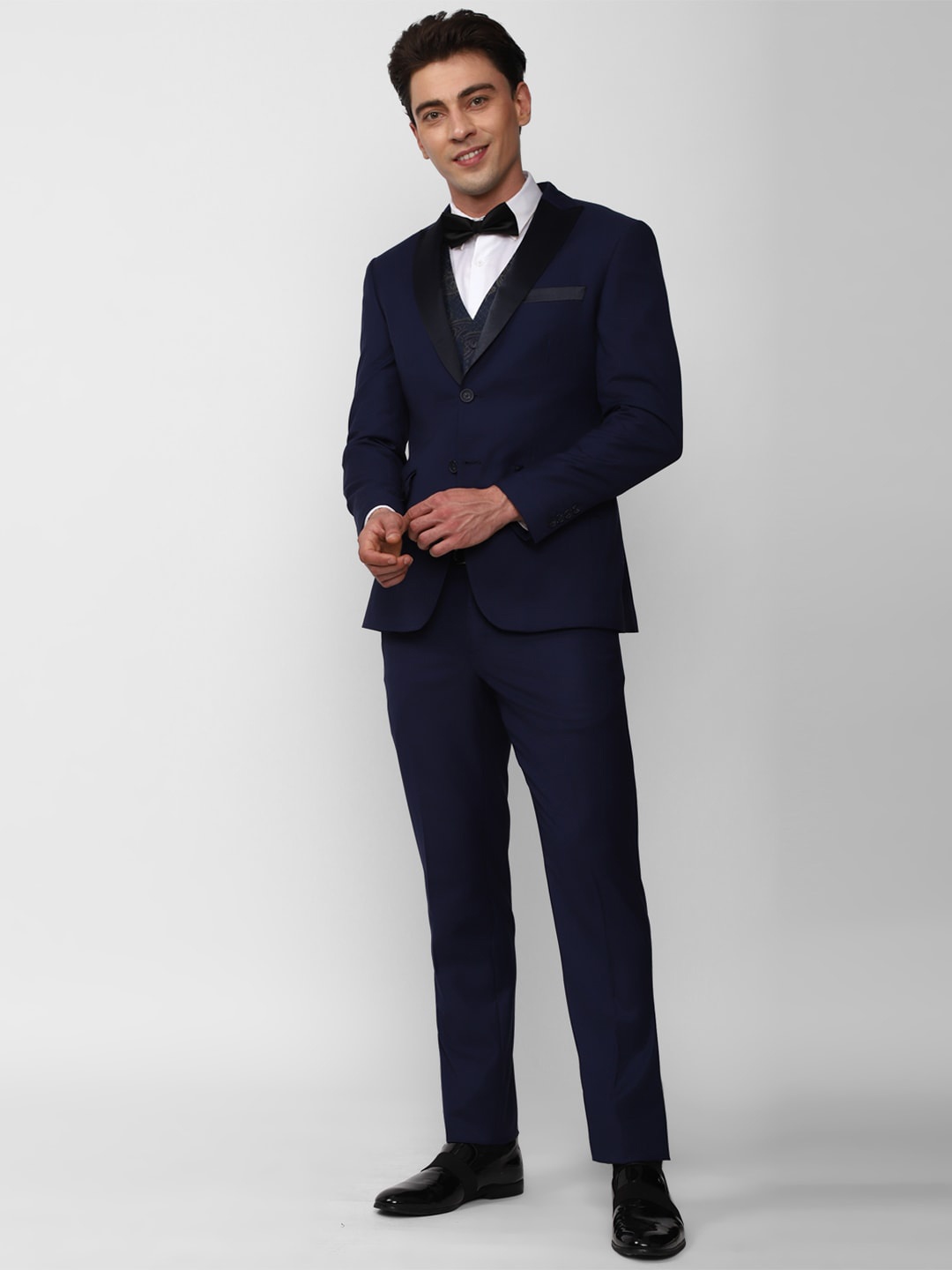 

Peter England Elite Single-Breasted Slim-Fit 3-Piece Formal Suit, Navy blue