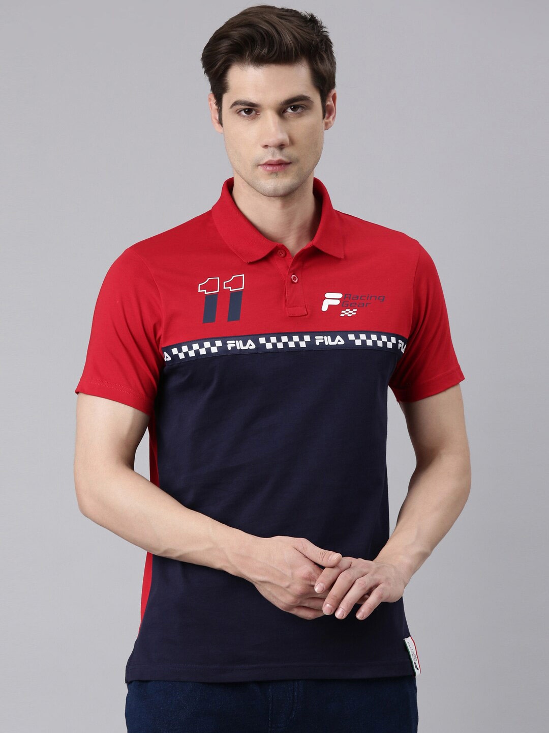 

FILA Colourblocked Polo Collar Organic Cotton T-shirt, Red