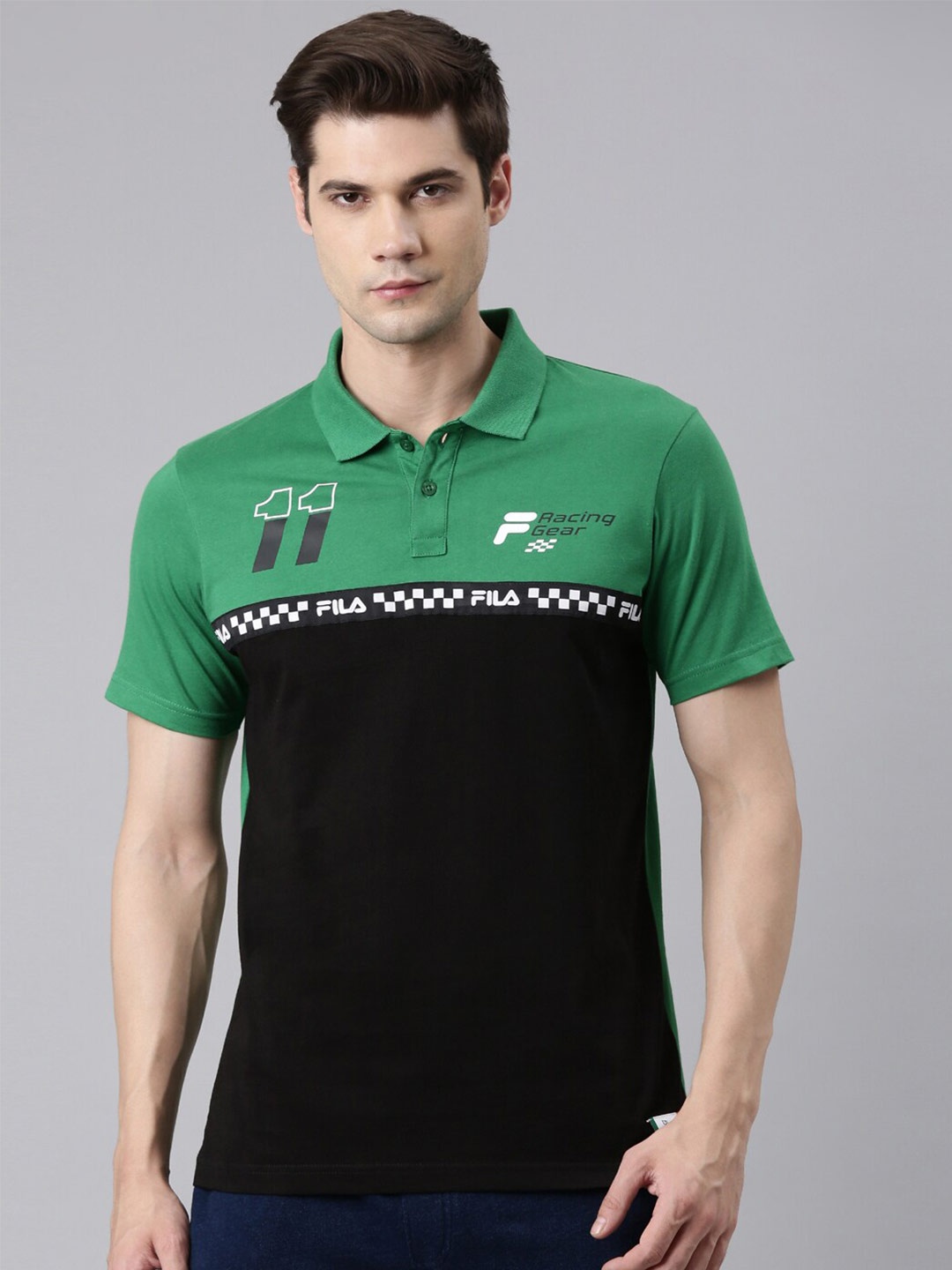 

FILA Colourblocked Polo Collar Organic Cotton T-shirt, Green