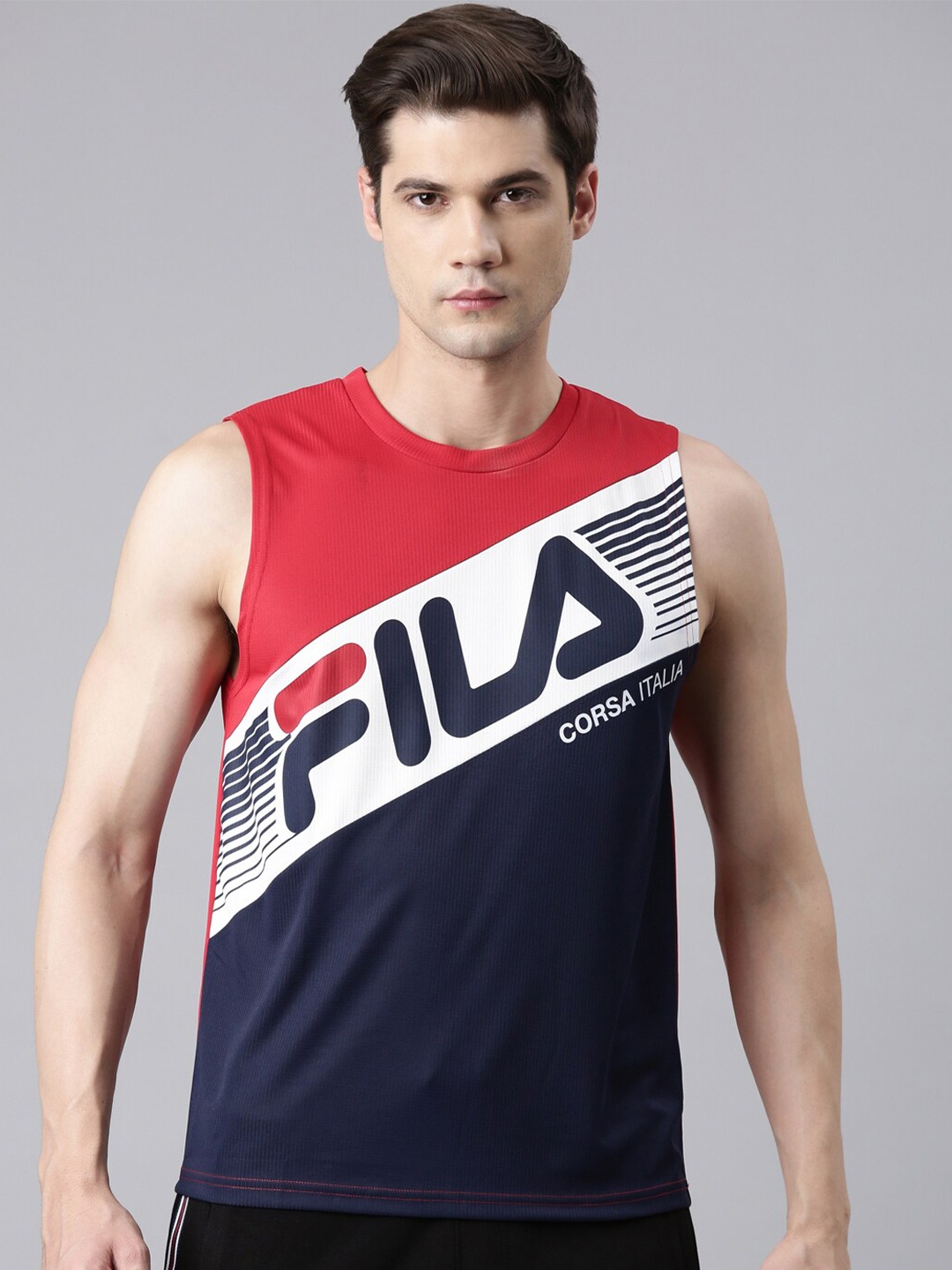 

FILA Brand Logo Printed Round Neck T-shirt, Red