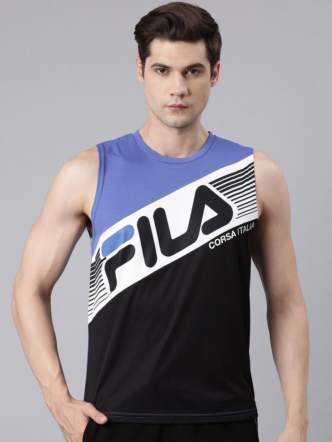 

FILA Brand Logo Printed Round Neck T-shirt, Blue