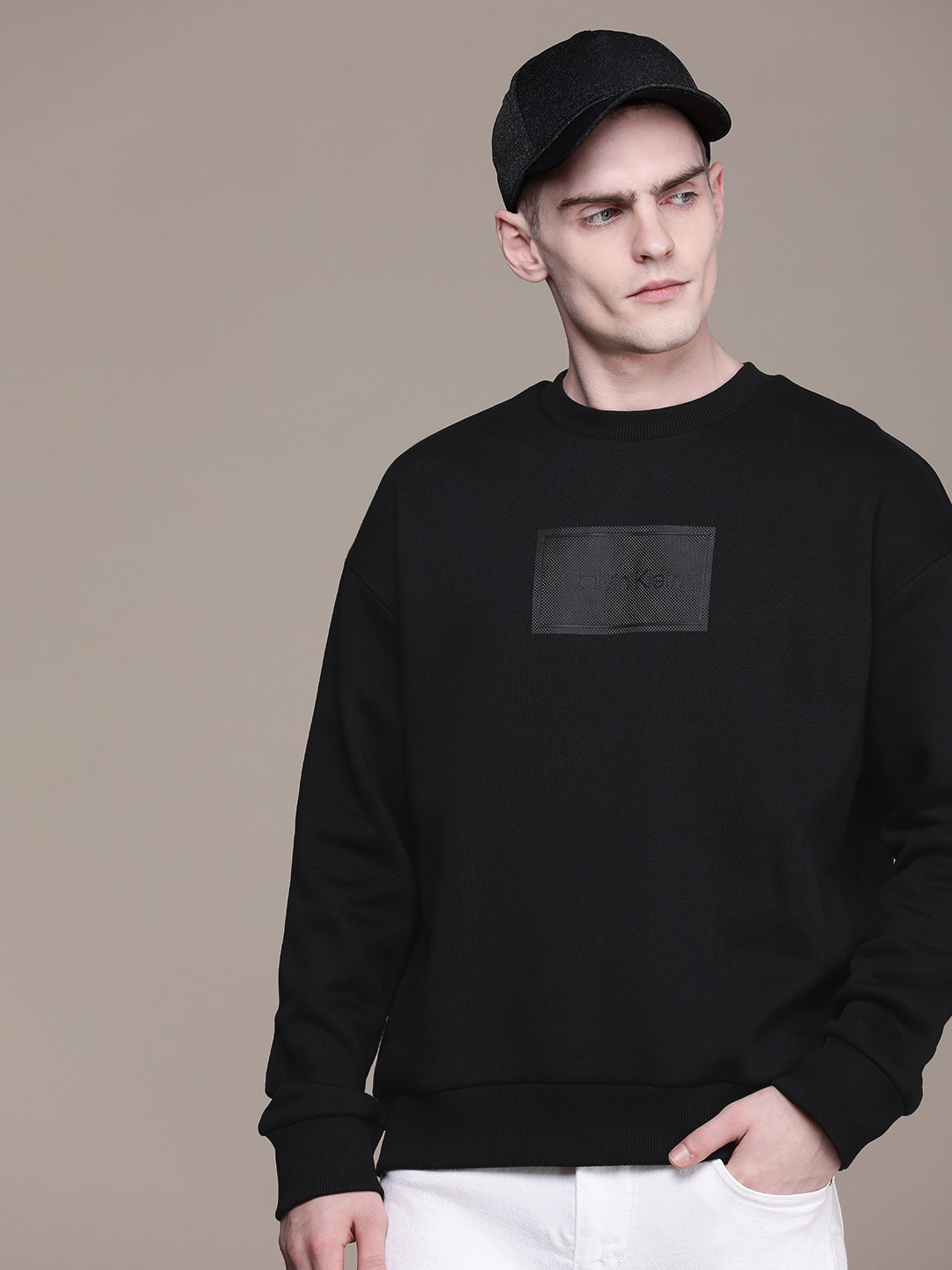

Calvin Klein Jeans Brand Logo Print Knitted Comfort Fit Sweatshirt, Black