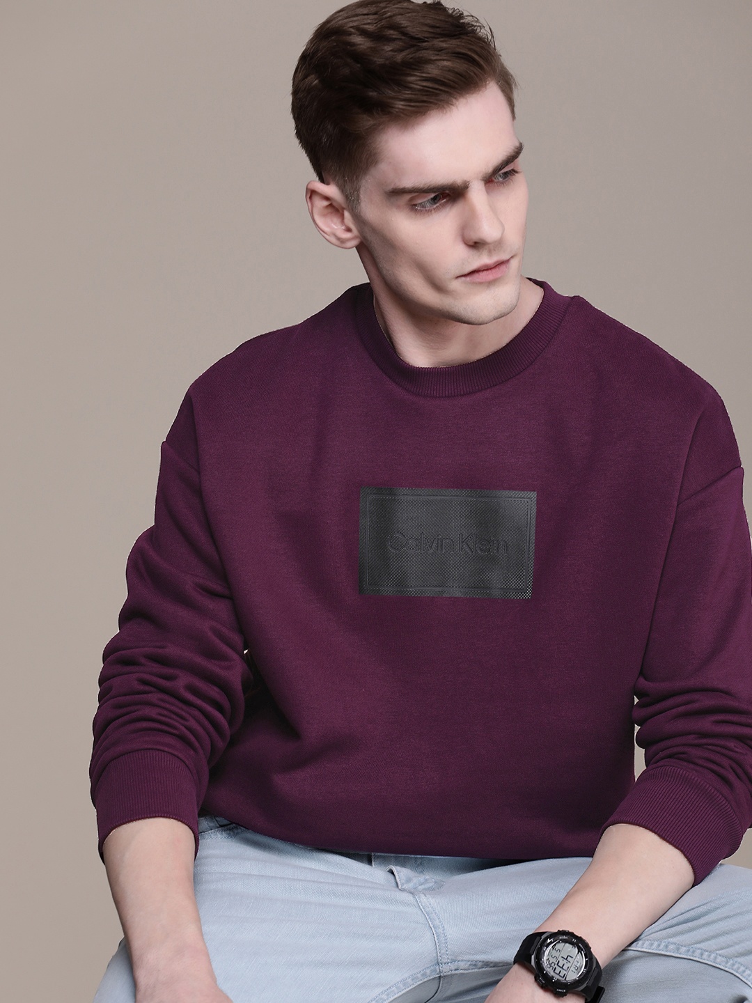 

Calvin Klein Jeans Brand Logo Print Knitted Comfort Fit Sweatshirt, Purple