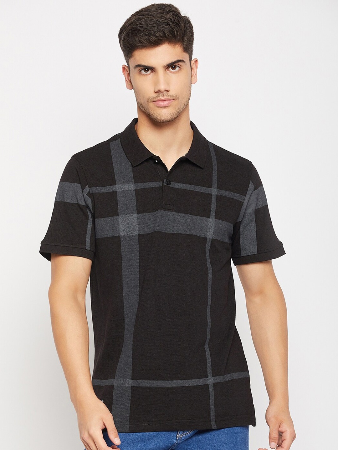 

Club York Checked Polo Collar Short Sleeves T-shirt, Black