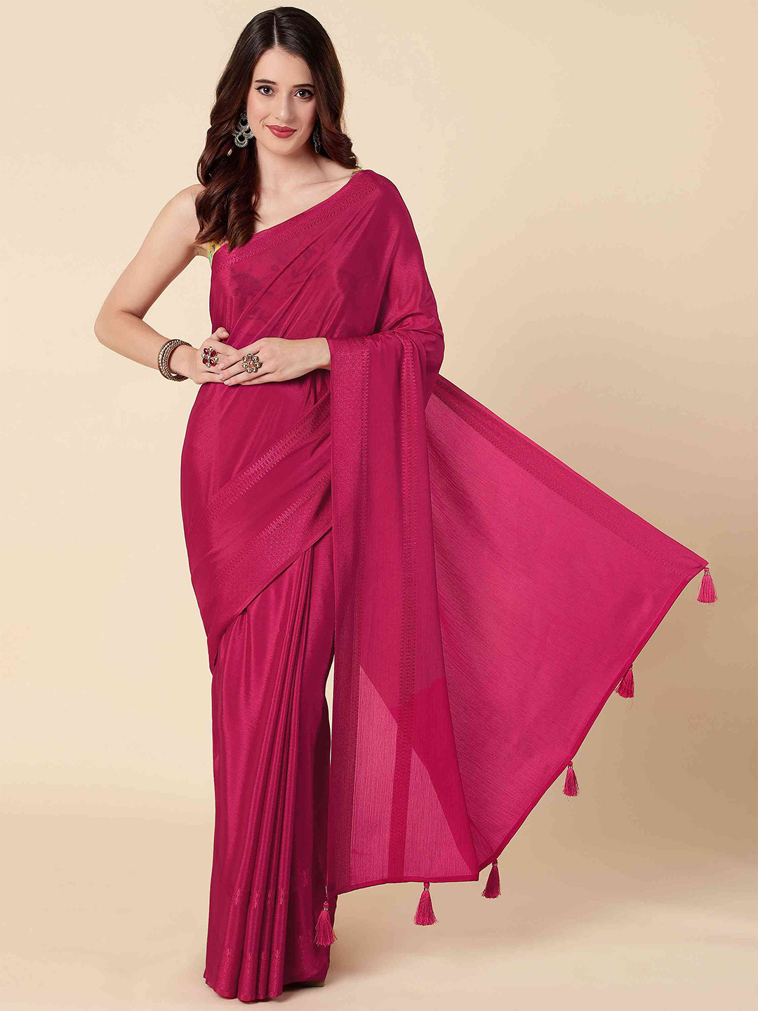 

elora Ethnic Motif Art Silk Bhagalpuri Saree With Tassel, Pink