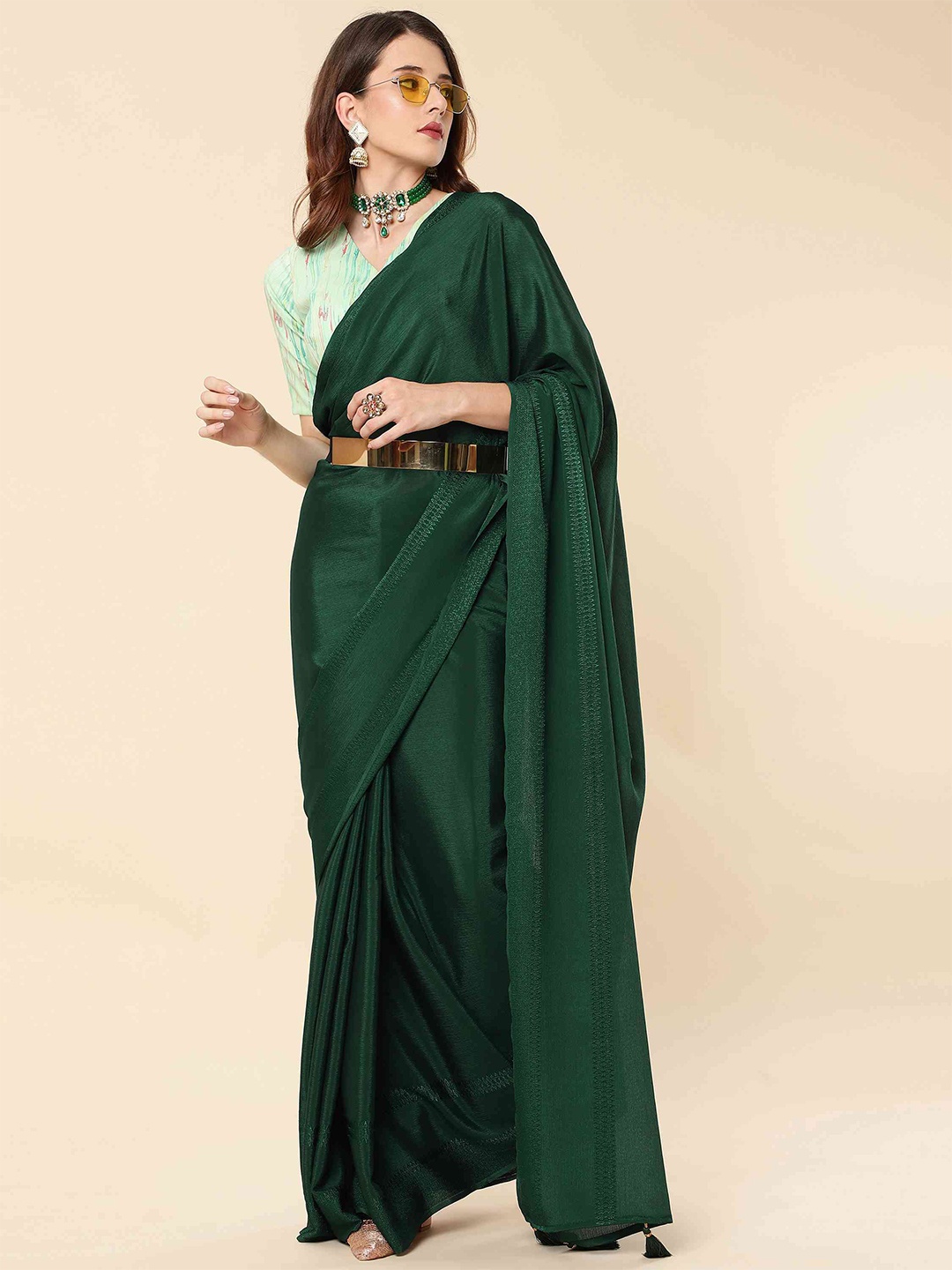 

elora Embroidered Bhagalpuri Saree, Green