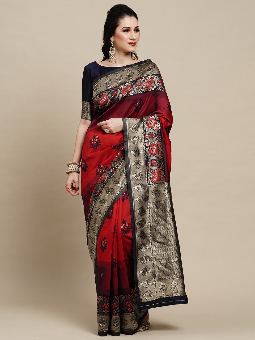 

Saree mall Floral Woven Design Zari Kanjeevaram Sarees, Red