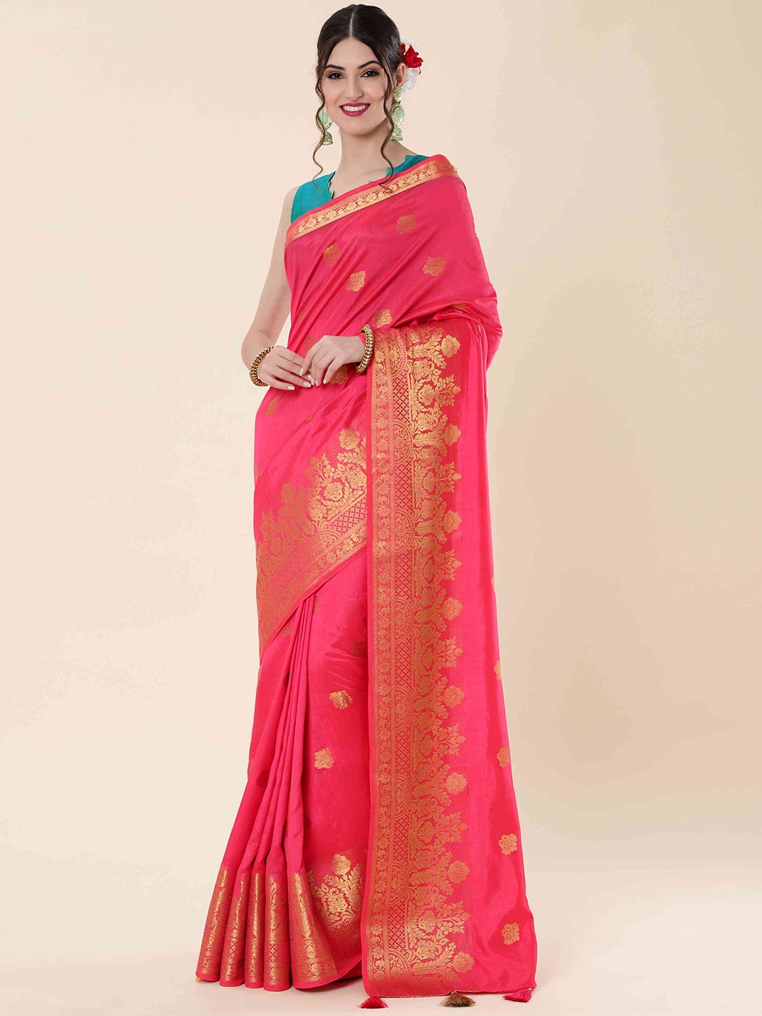 

elora Ethnic Motif Woven Design Zari Bhagalpuri Saree, Pink