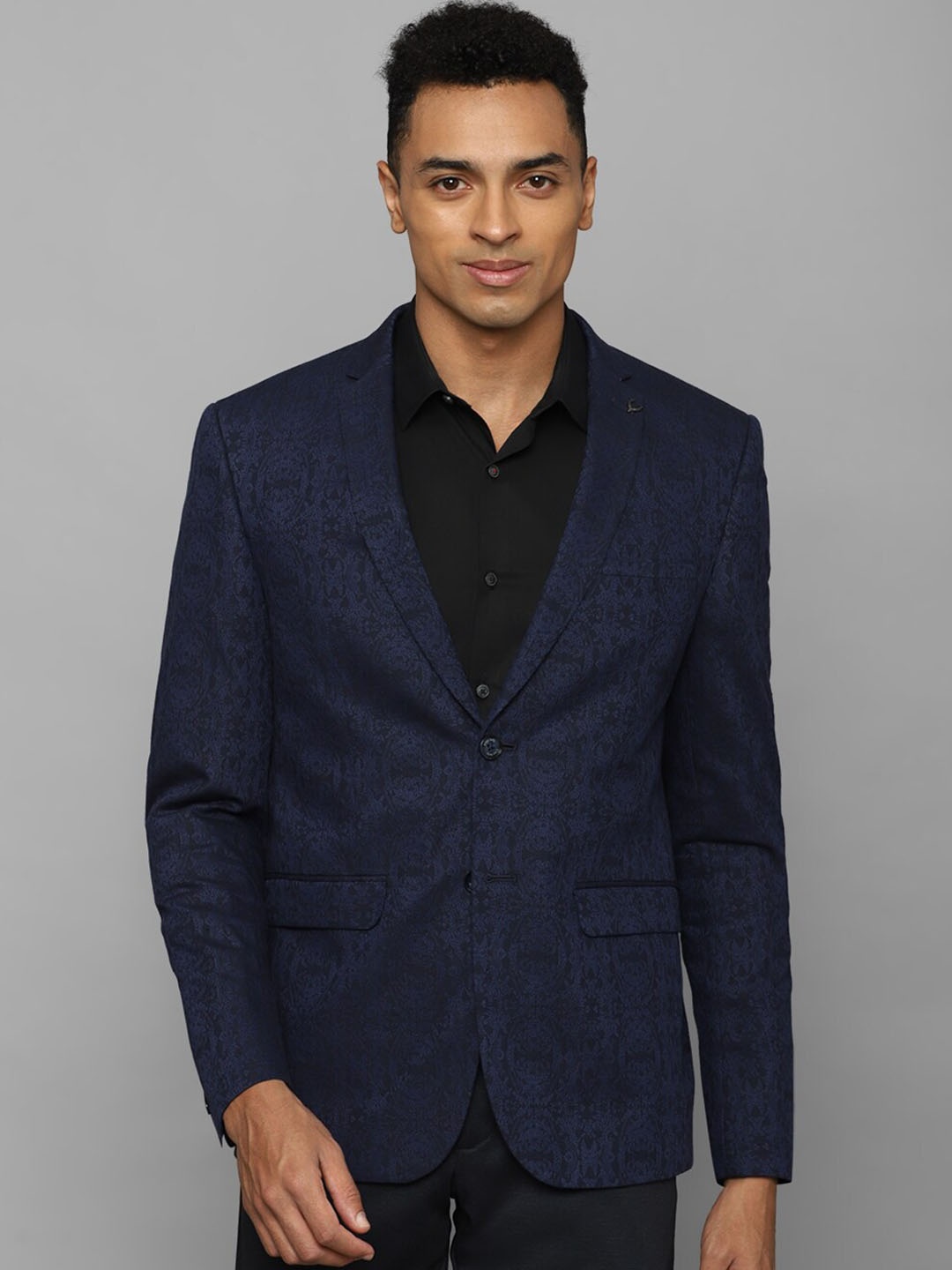 

Allen Solly Printed Slim-Fit Single Breasted Formal Blazer, Navy blue