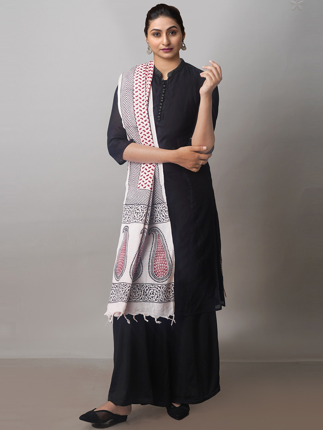 

Unnati Silks Ethnic Motifs Printed Pure Cotton Block Print Dupatta, White
