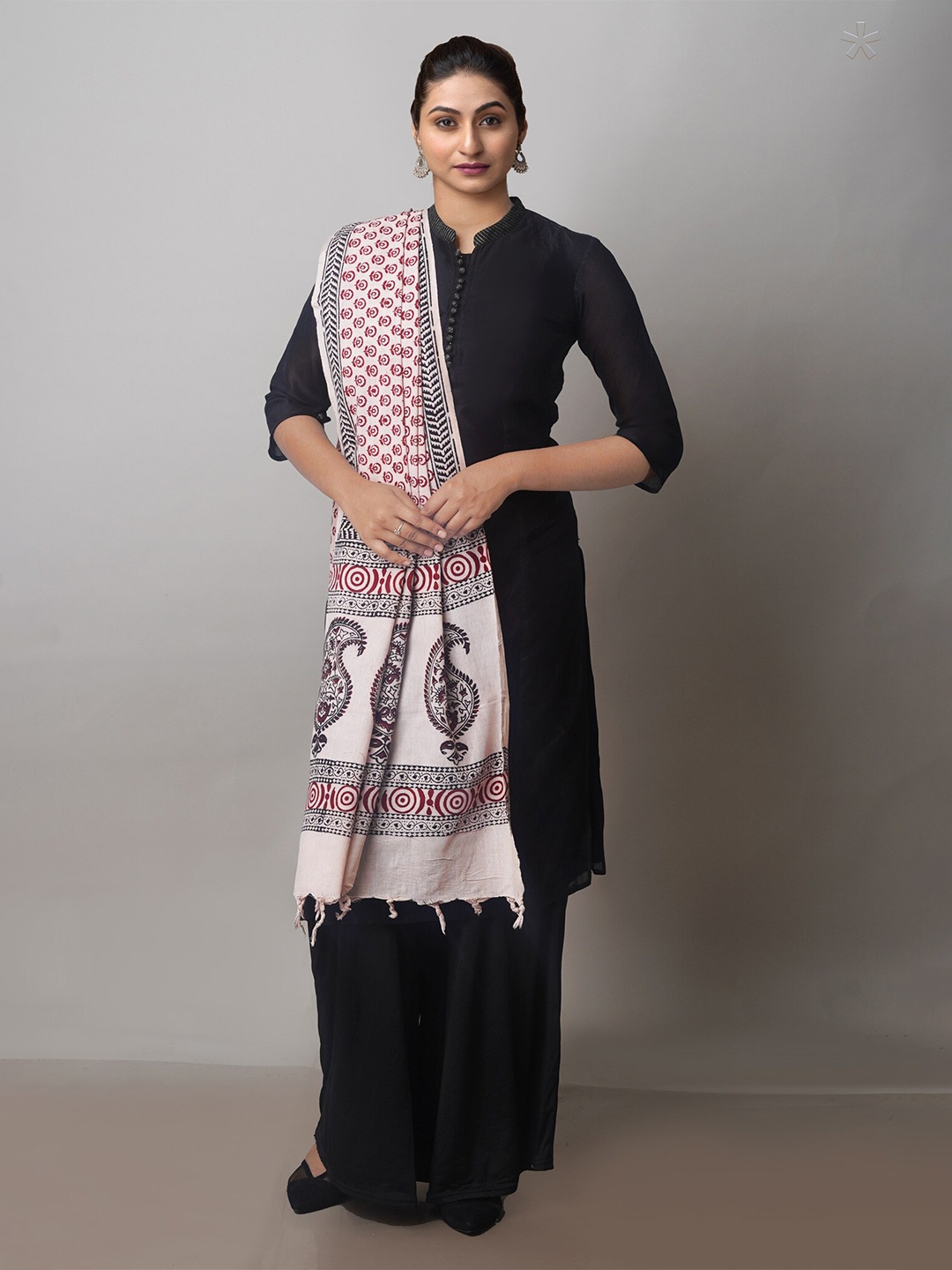 

Unnati Silks Ethnic Motifs Printed Pure Cotton Block Print Dupatta, White