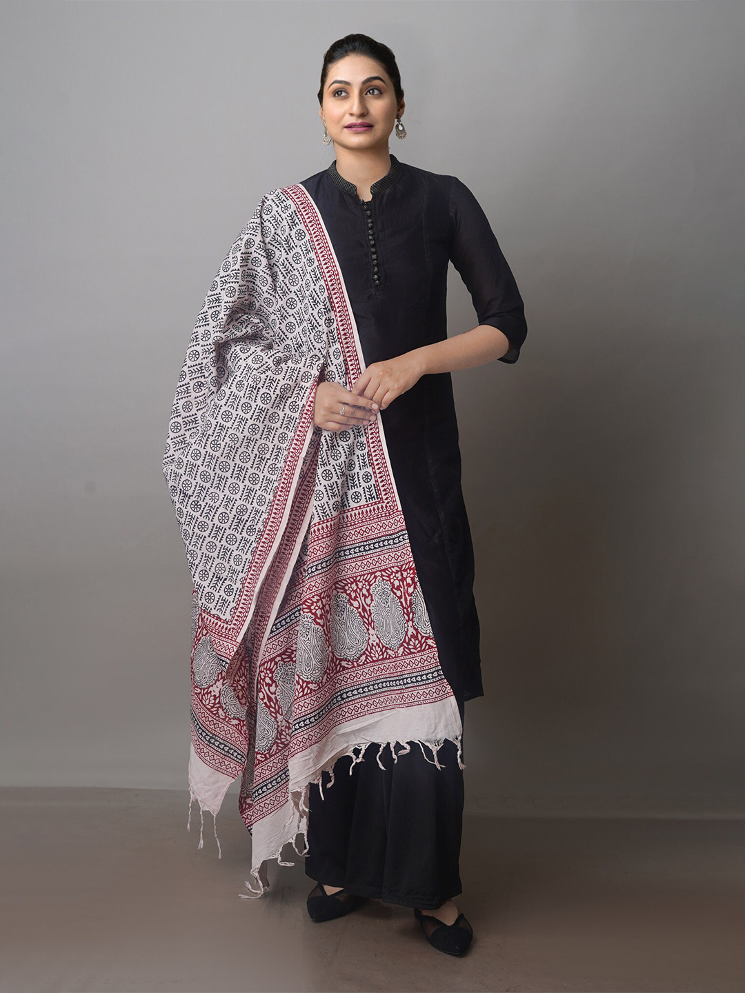

Unnati Silks Ethnic Motifs Printed Pure Cotton Block Print Dupatta, White