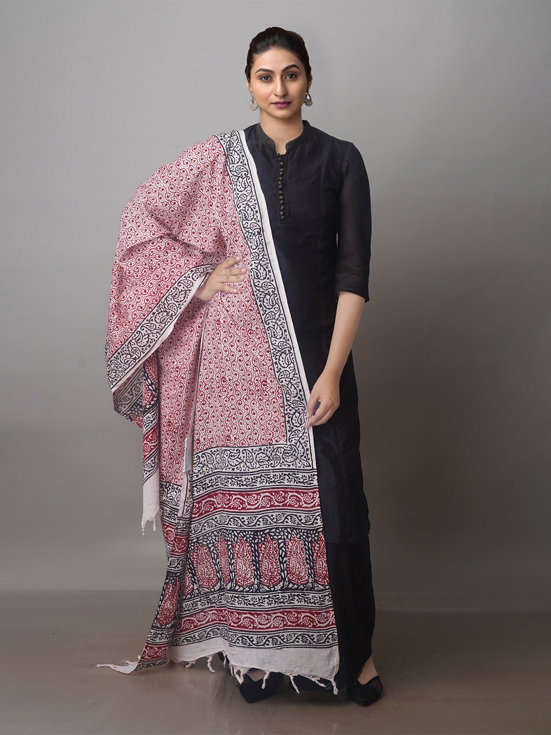 

Unnati Silks Ethnic Motifs Printed Pure Cotton Block Print Dupatta, White