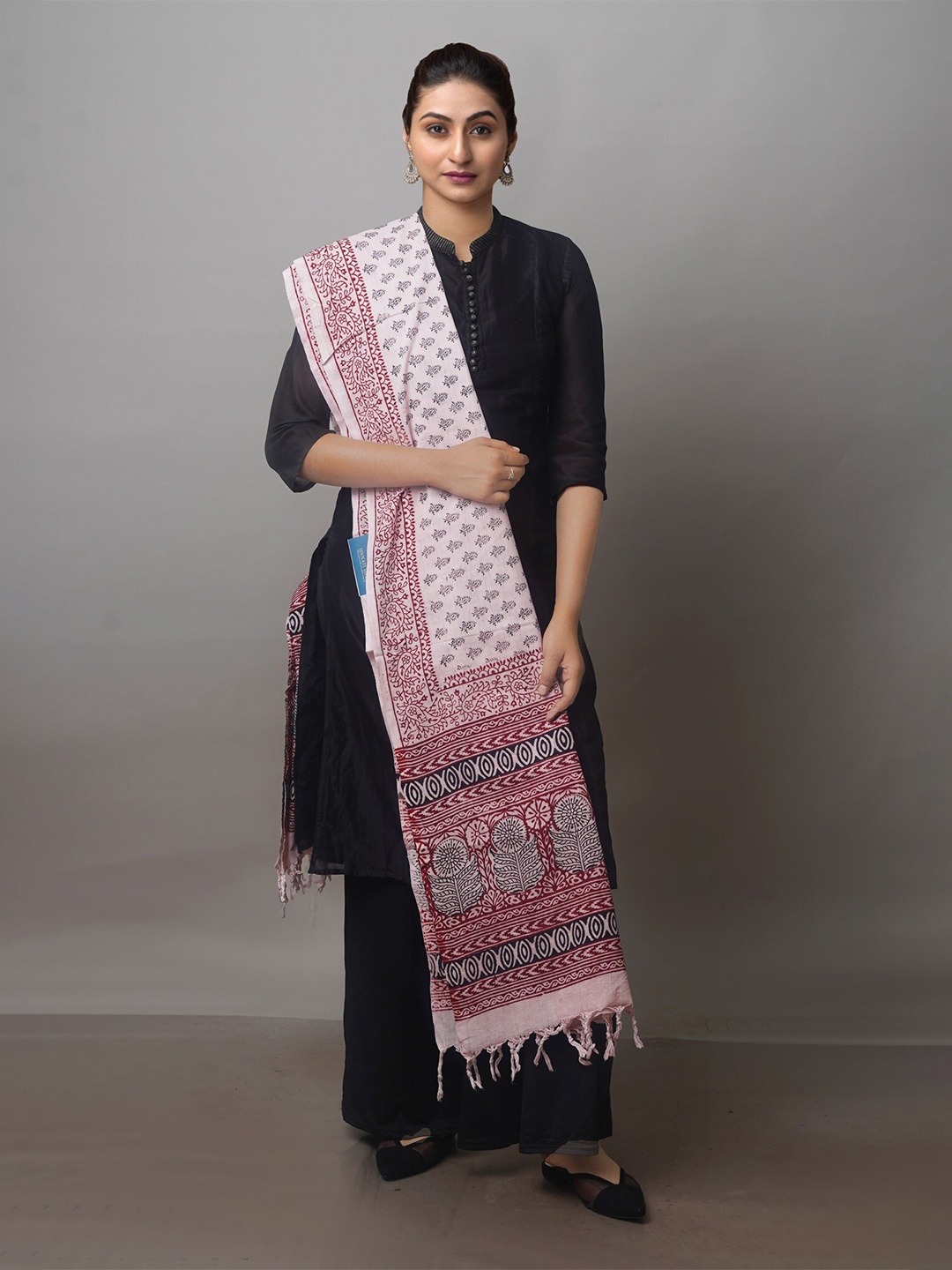 

Unnati Silks Ethnic Motifs Printed Pure Cotton Block Print Dupatta, White