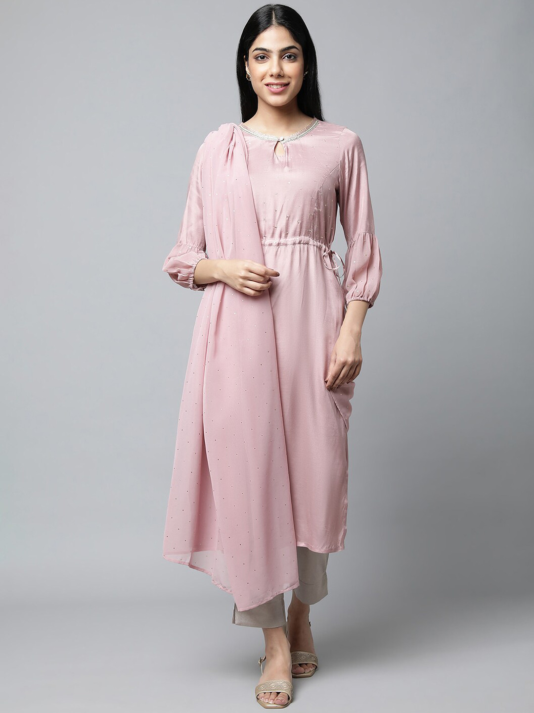 

AURELIA Embroidered Sequined Kurta with Trousers & Dupatta, Mauve