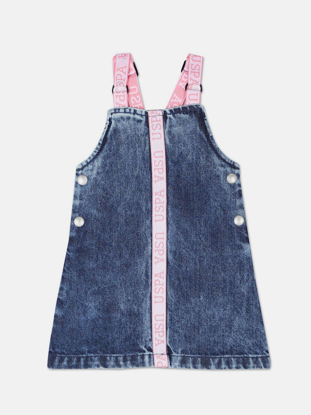 

U.S. Polo Assn. Kids Girls Pure Cotton Dungaree A-Line Dress, Blue