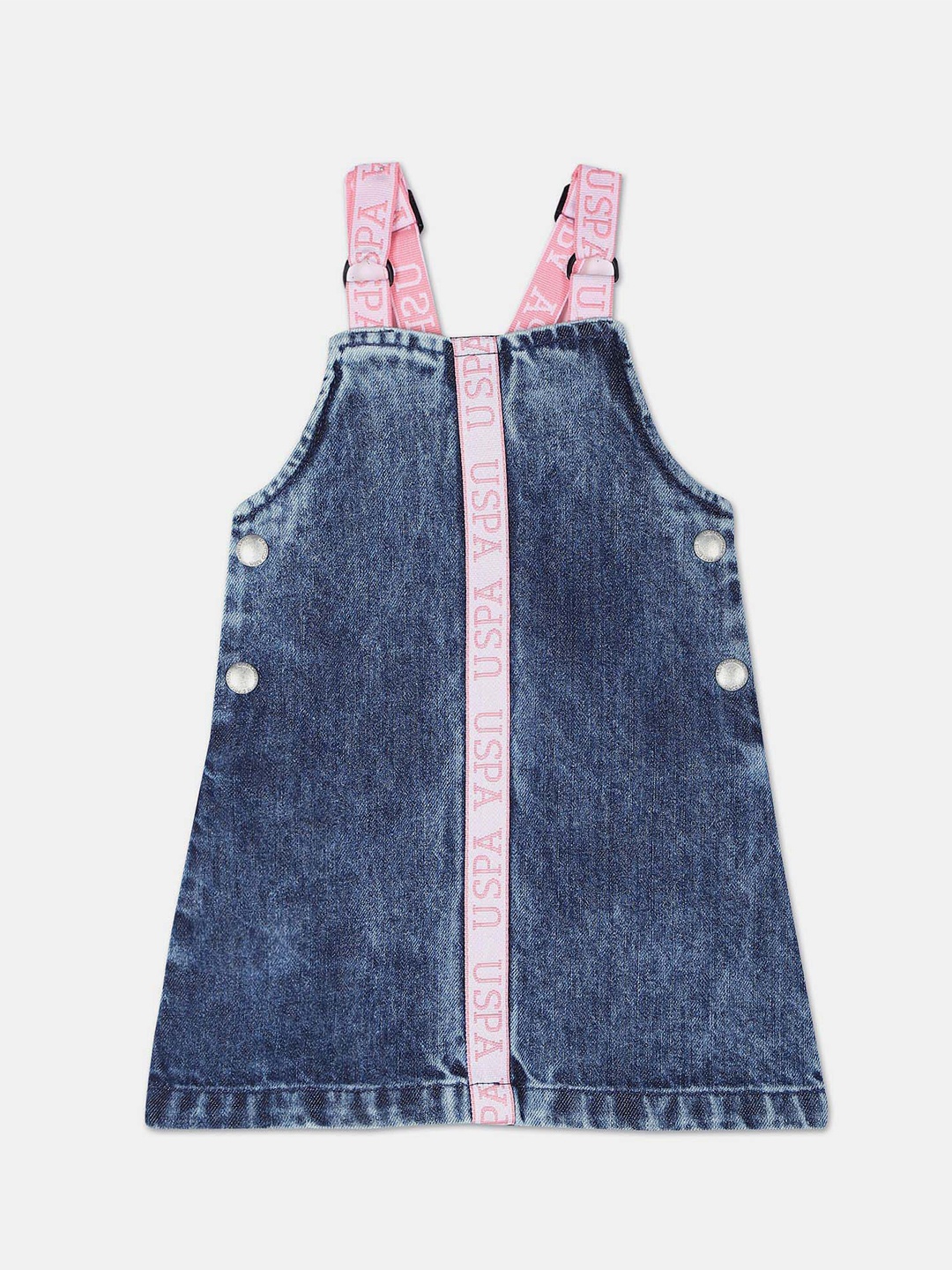 

U.S. Polo Assn. Kids Girls Pure Cotton Dungaree Pinafore Dress, Blue