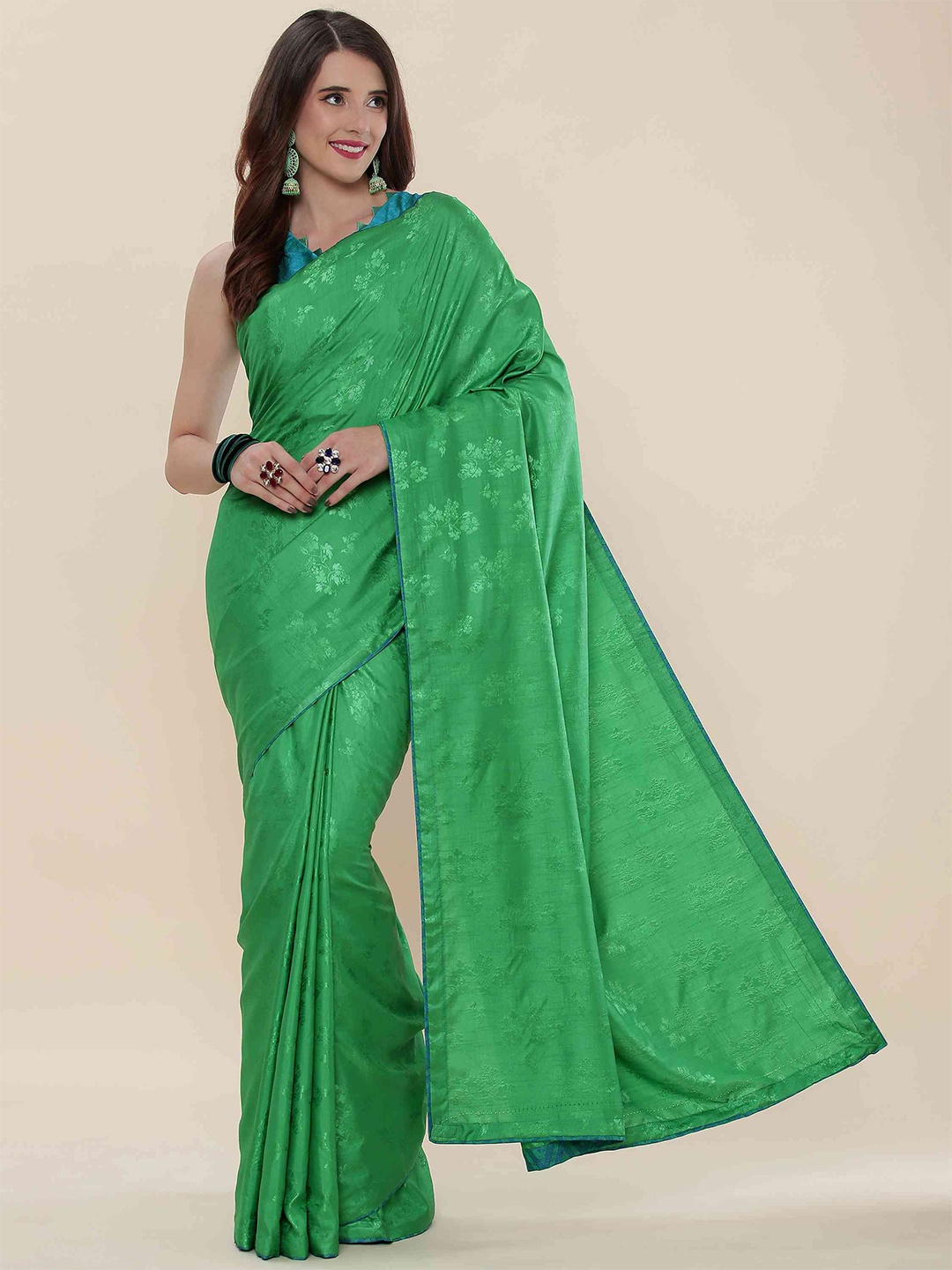 

elora Floral Woven Design Banarasi Saree, Green