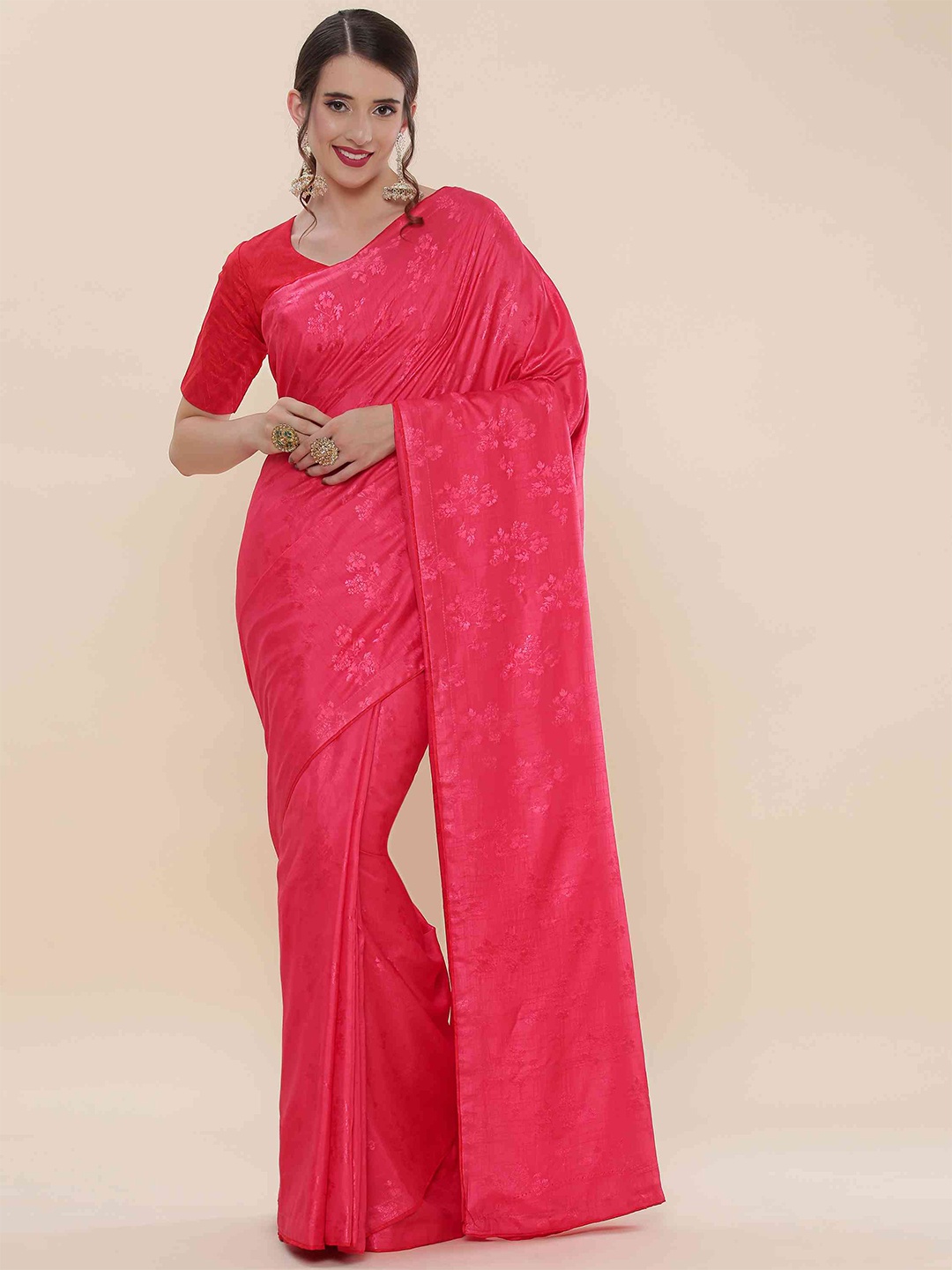 

elora Floral Printed Banarasi Saree, Pink