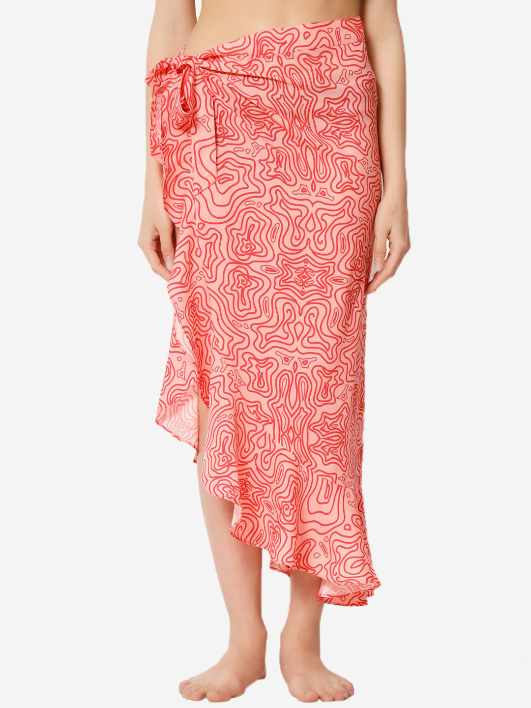 

Beau Design Printed Swimwear Cover up Skirt, Red