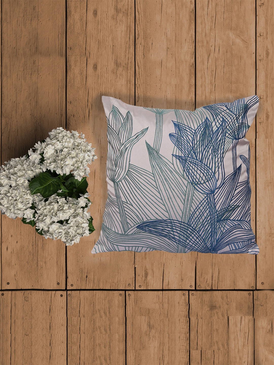

ZEBA World Grey & Blue Embroidered Square Cushion Cover
