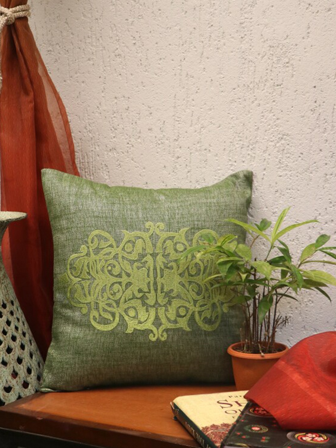 

ZEBA World Green Embroidered Square Cotton Cushion Covers