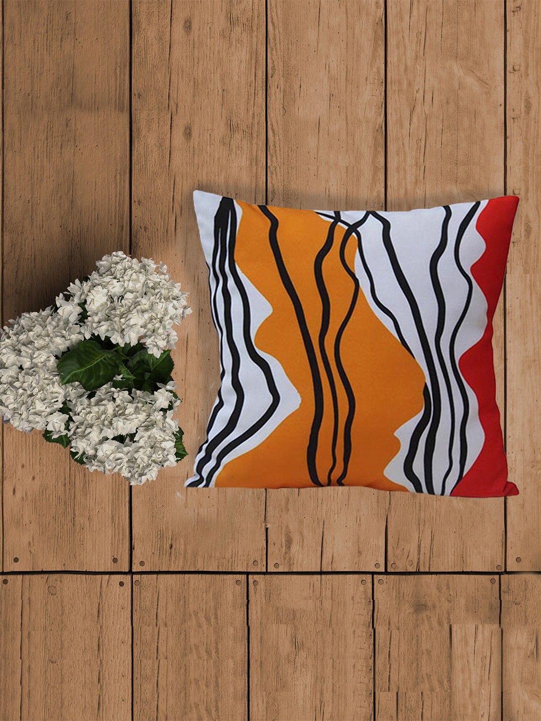

ZEBA World Green & White Abstract Printed Square Cushion Cover