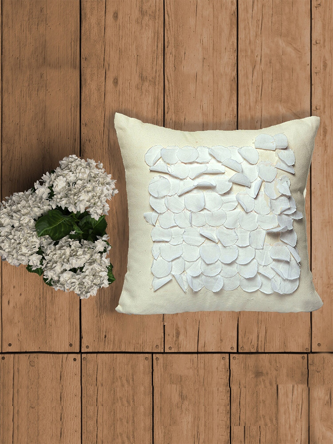 

ZEBA World White Ethnic Motifs Square Cotton Cushion Cover