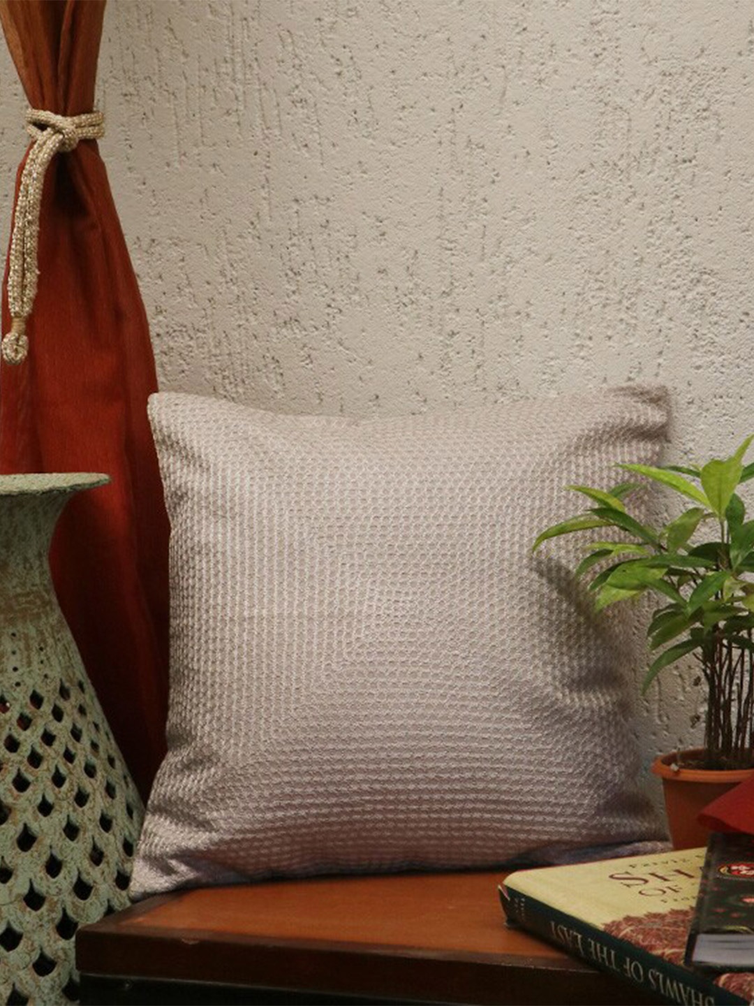 

ZEBA World Grey Geometric Embroidered Square Cotton Cushion Cover