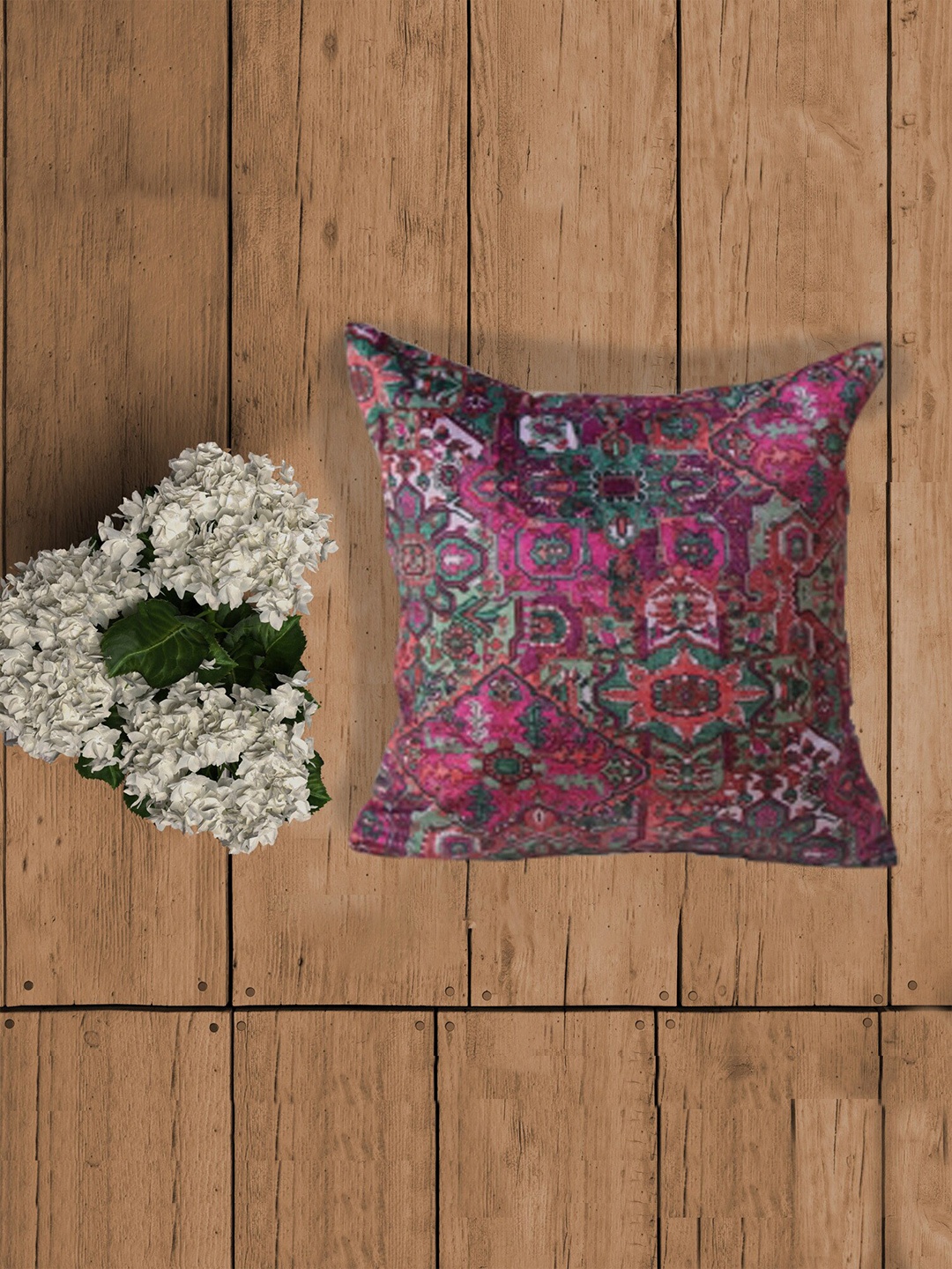 

ZEBA Purple & Green Ethnic Motifs Printed Velvet Square Cushion Cover