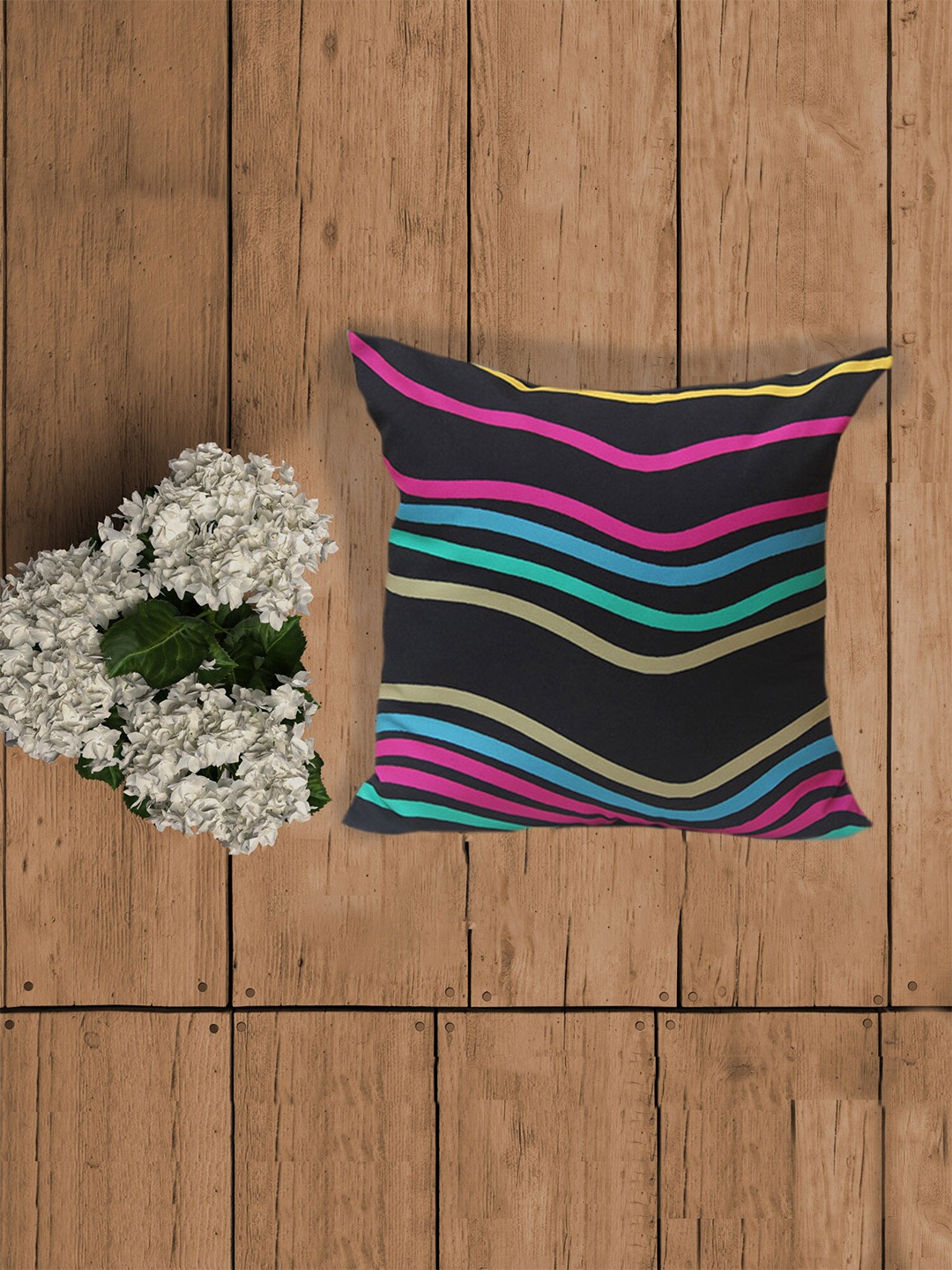 

ZEBA Black & Pink Striped Square Cushion Cover