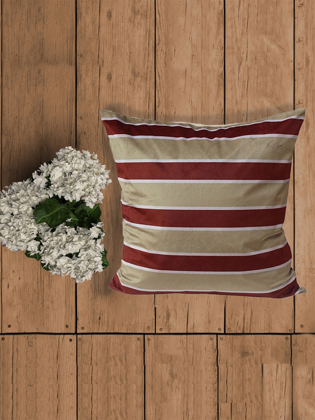 

ZEBA World Off White & Brown Striped Velvet Square Cushion Cover