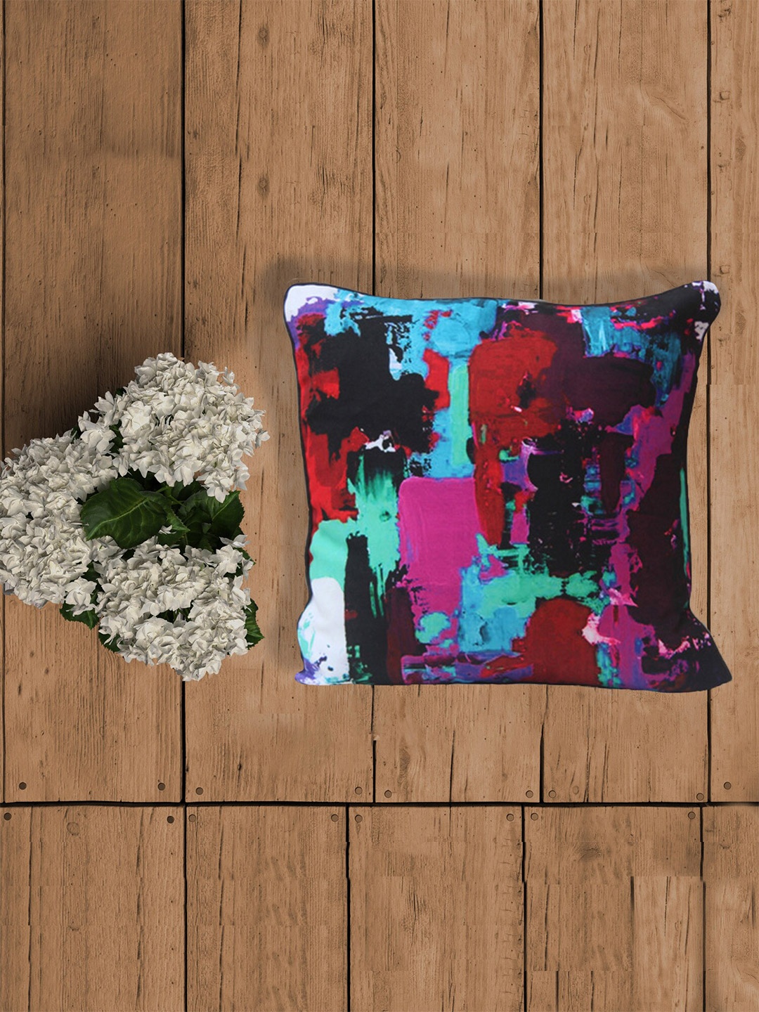 ZEBA World Blue & Purple Abstract Square Cushion Cover