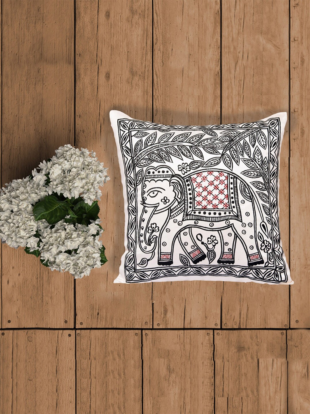 

ZEBA World White & Black Ethnic Motifs Square Cushion Cover