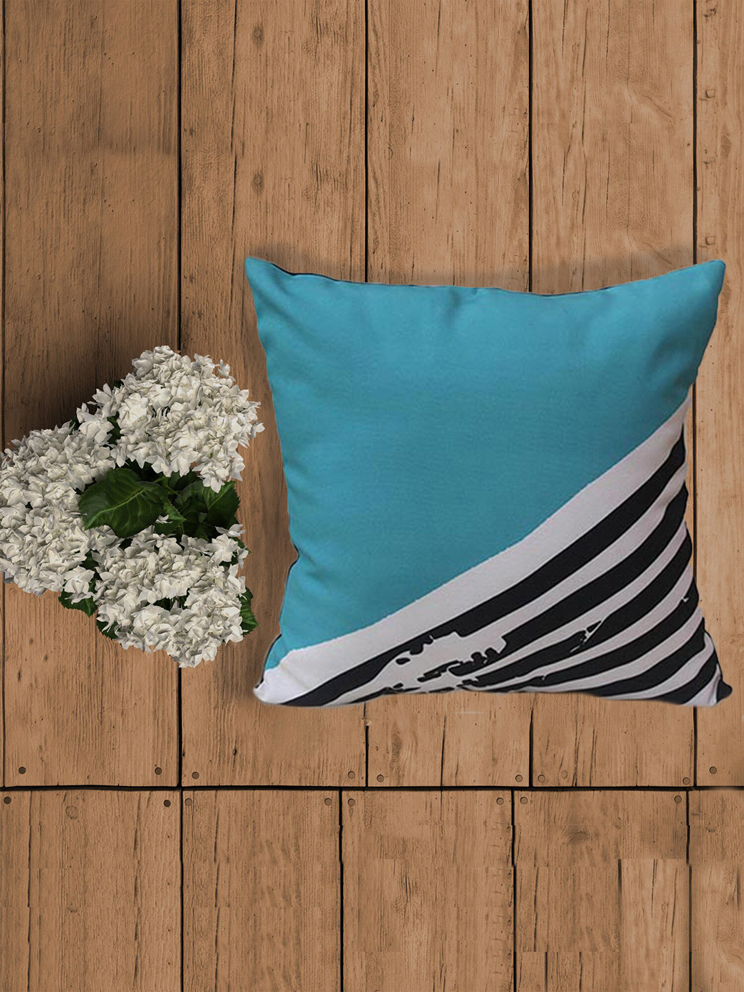 

ZEBA World Blue & Black Striped Square Cushion Cover