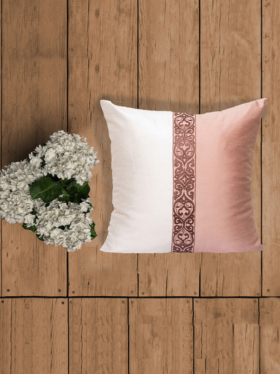 

ZEBA World Rose & White Ethnic Motifs Square Cushion Cover