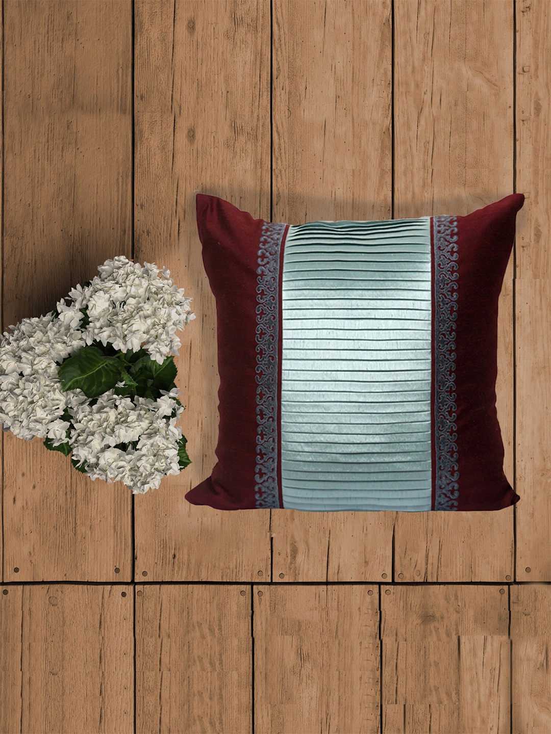 ZEBA World Maroon & Blue Striped Square Cushion Cover