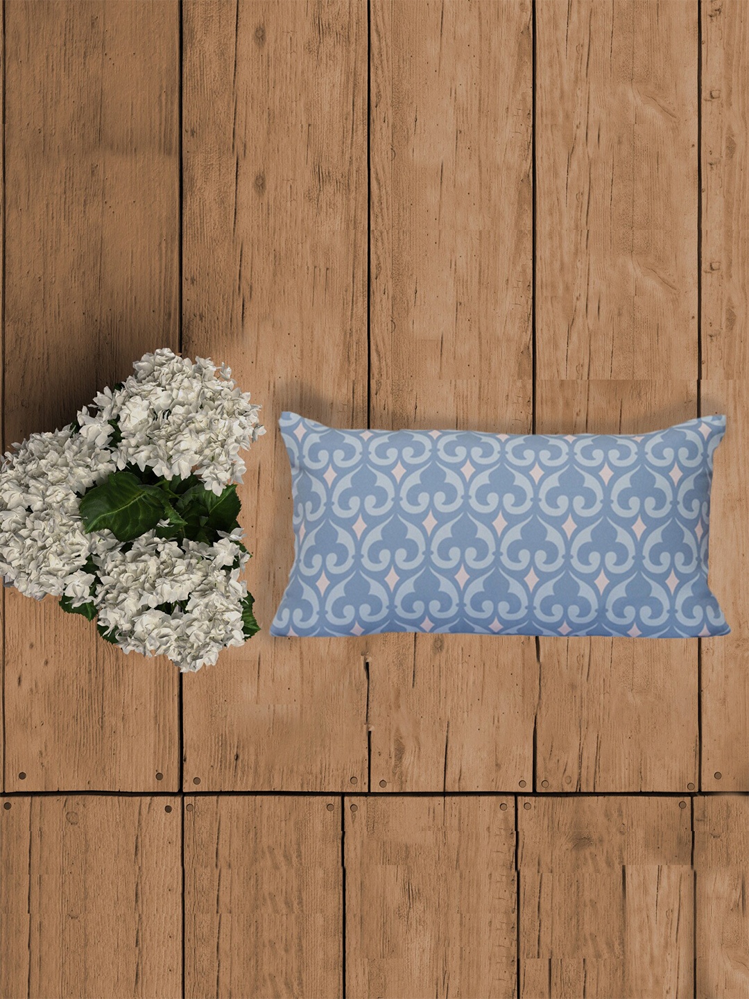 

ZEBA Blue & Peach Ethnic Motifs Rectangle Cotton Cushion Covers