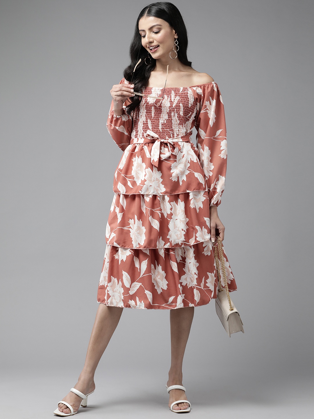 

Aarika Floral Printed Georgette Dress, Brown