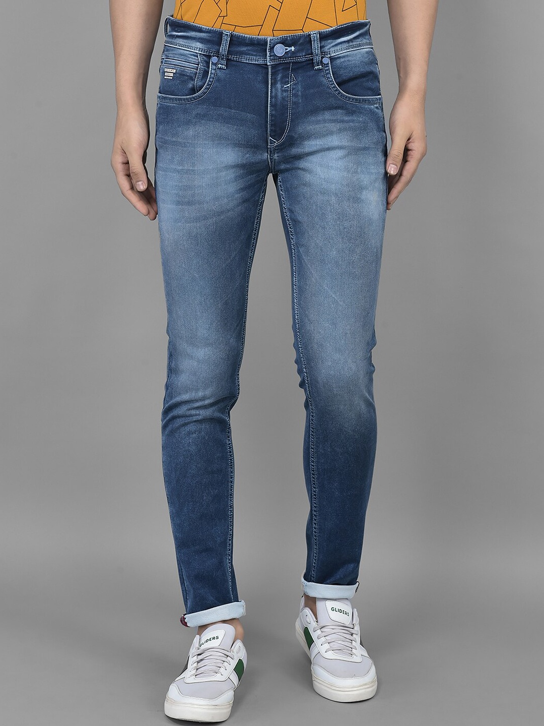 

American Archer Men Smart Skinny Fit Low-Rise Heavy Fade Stretchable Jeans, Blue