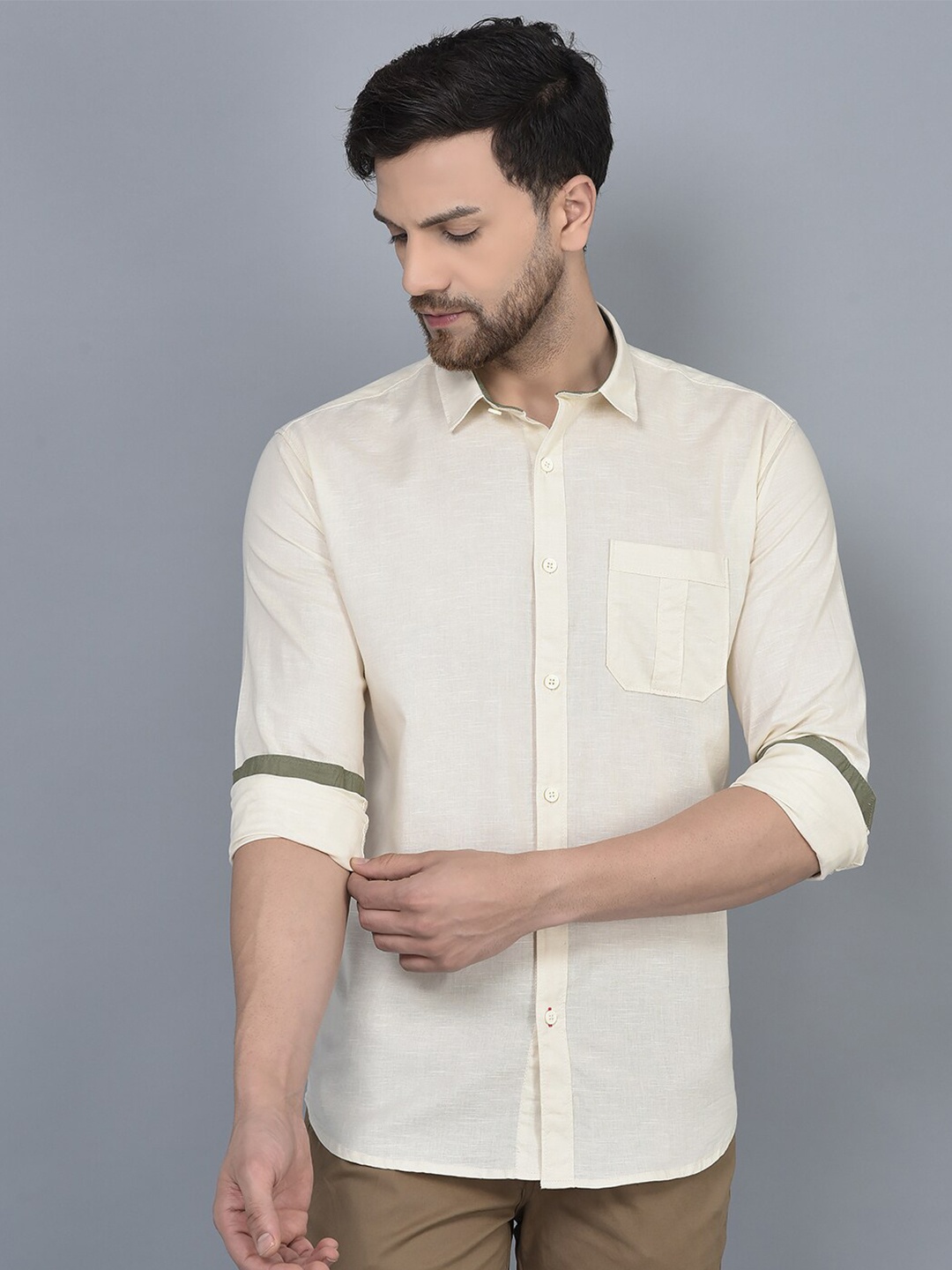 

COBB Spread Collar Smart Slim Fit Cotton Casual Shirt, Cream