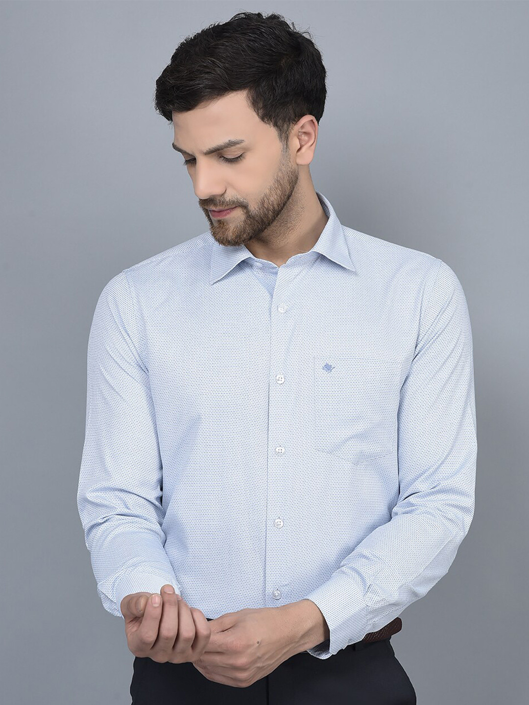 

COBB Smart Slim Fit Ditsy Printed Opaque Formal Shirt, Blue