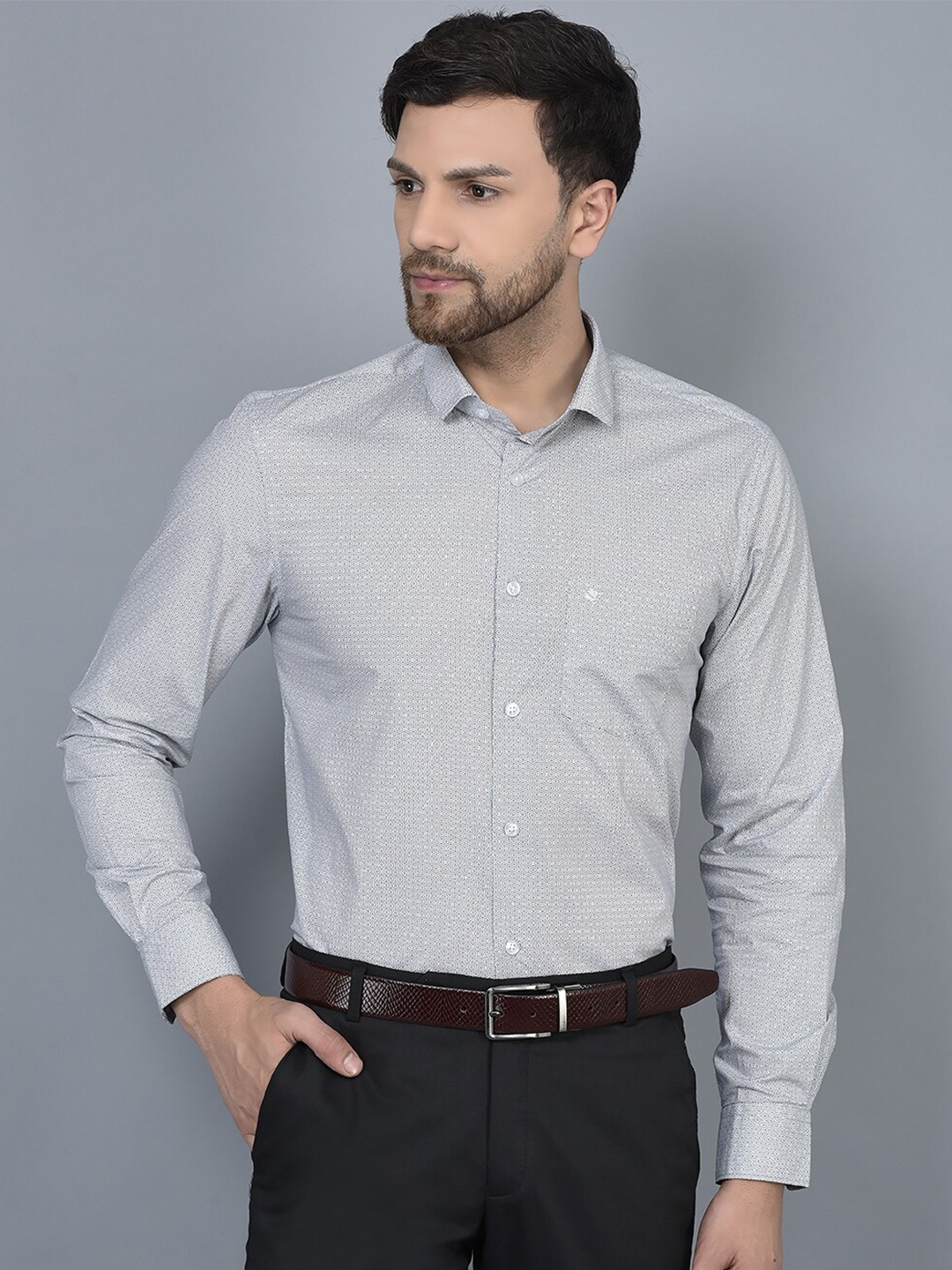 

COBB Smart Slim Fit Ditsy Printed Opaque Formal Shirt, Grey
