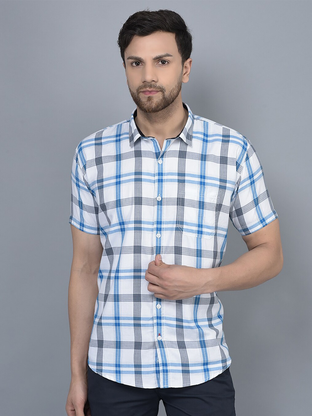 

COBB Checked Smart Slim Fit Cotton Casual Shirt, White