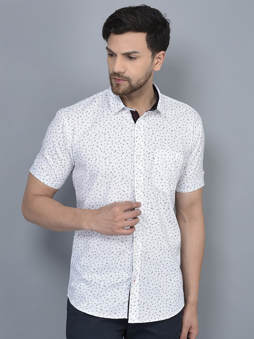 

COBB Floral Printed Smart Slim Fit Cotton Casual Shirt, White